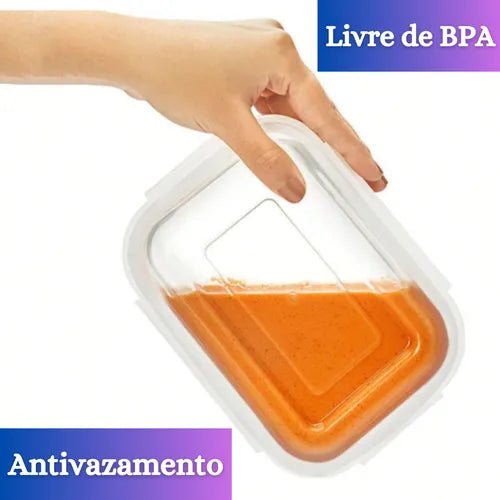 4 Potes Retangular Hermético 640ml Com Divisória Microondas Vidro Resistente A Variações De Temperatura Ms Variedades E Utilidades Branco