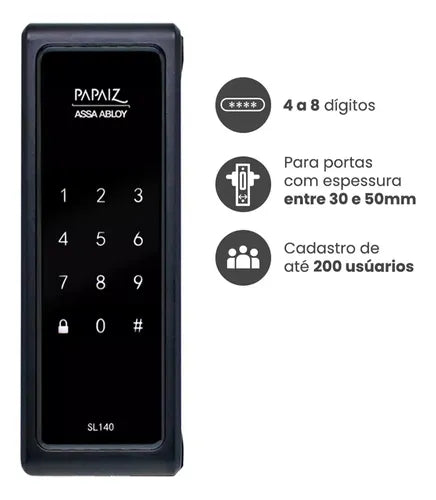 Fechadura Digital Eletrônica Smart Lock Sl140 Preto Papaiz
