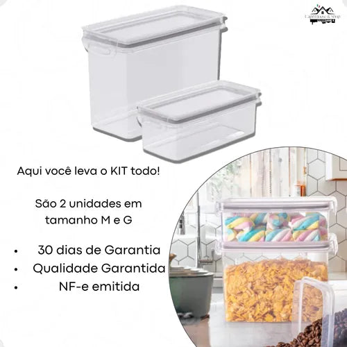 Kit 2 Potes Hermético Plástico Mantimentos 860ml 1,9 Litros