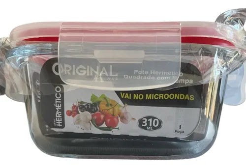 Pote Hermético Click Vidro Quadrado Com Tampa 310ml