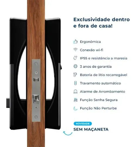 Fechadura Digital De Embutir Wi-fi Ip55 De6100i Samba Preto