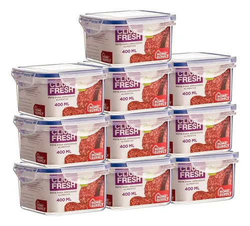 Conjunto Com 10 Potes Herméticos Alta Qualidade Click Fresh Cor Transparente