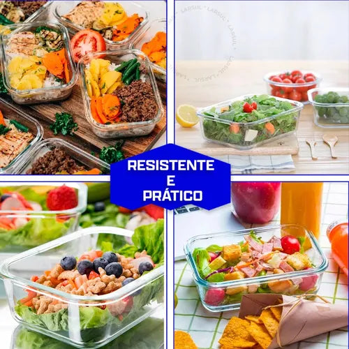 Conjunto 3 Potes Vidro Hermético Marmita 4 Travas 370ml