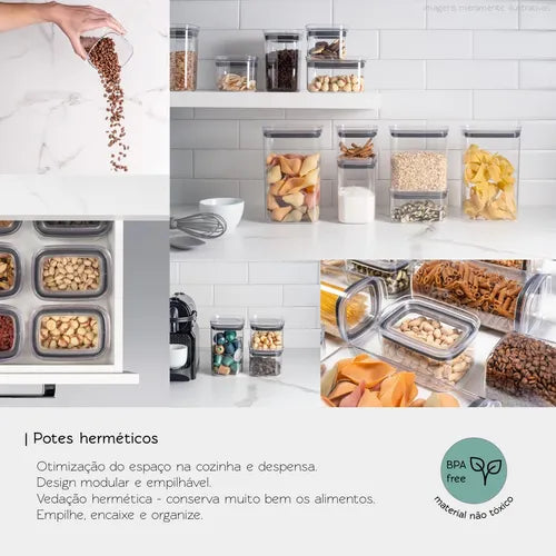 Kit 3 Potes Organizadores Herméticos Empilháveis Mantimentos