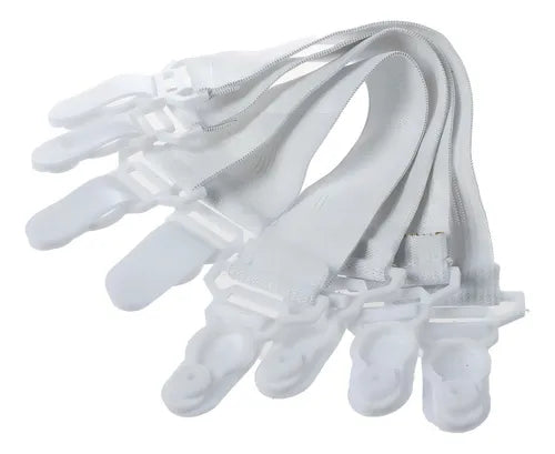Kit 8 Prendedores Elástico P/lençol Segura Prende Presilha Desenho Do Tecido Branco