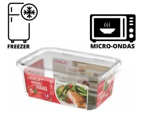 Kit 3 Potes Retangulares 1,4l Freezer Microondas Marmita Cor Transparente - 1,4l