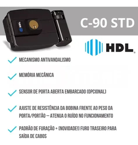 Hdl Fechadura Eletrônica C90 Abre P/dentro Fixa Preta