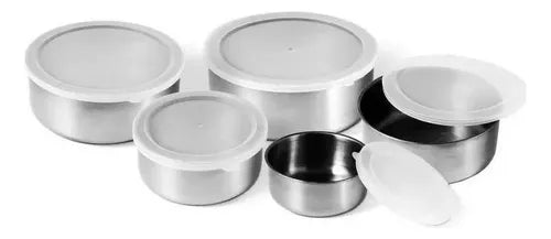 Jogo 5 Tigelas Pote Aço Inox Com Tampa Hermético Redondo