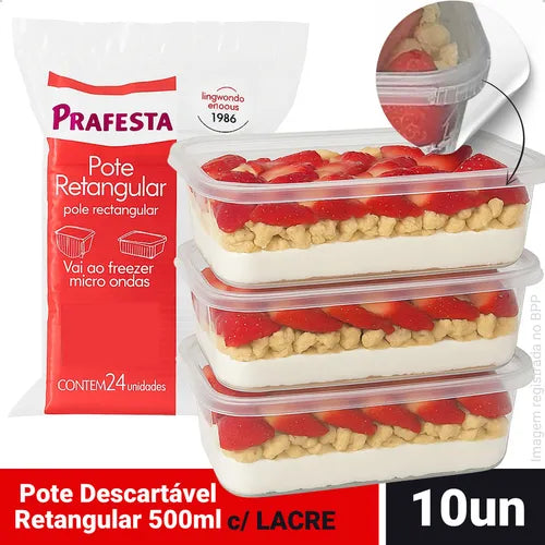Pote Descartável C/ Lacre 500ml Freezer Marmita - 10 Un. Cor Transparente