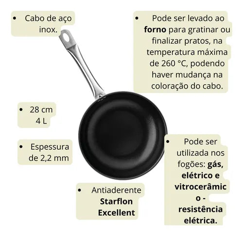 Frigideira Funda Antiaderente Tramontina 28cm P/ Forno Cor Preto