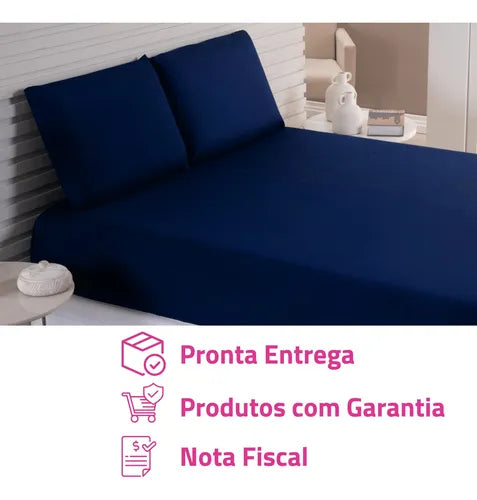 Kit Jogo Lençol Casal Elástico E Fronhas 3pçs 400 Fios Hotel