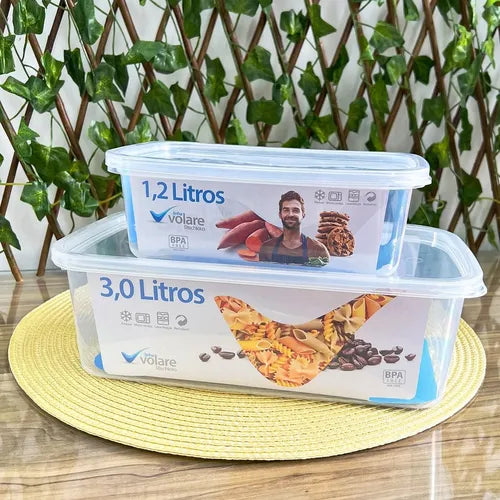 Kit 2 Potes Transparentes Volare 1,2l E 3l Medidas Presídio Cor Transparente