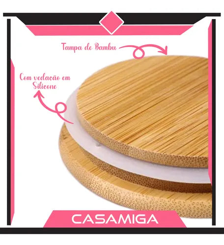 Kit 3 Potes Borossilicato Hermético Tampa Bambu 1100ml Class