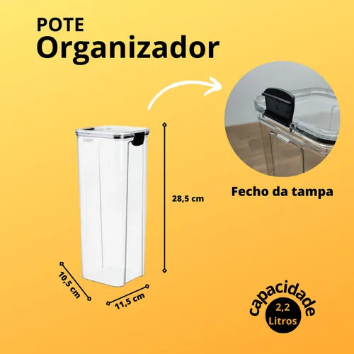3 Potes Mantimento Hermético Organizador Slim Com Fecho 2 Lt