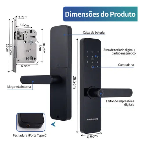 Fechadura Digital Biométrica Eletrônica Touch Biometria Com Bluetooth, Tuya Smart Life App E Segurança Avançada- Idioma Em Português Do Brasil