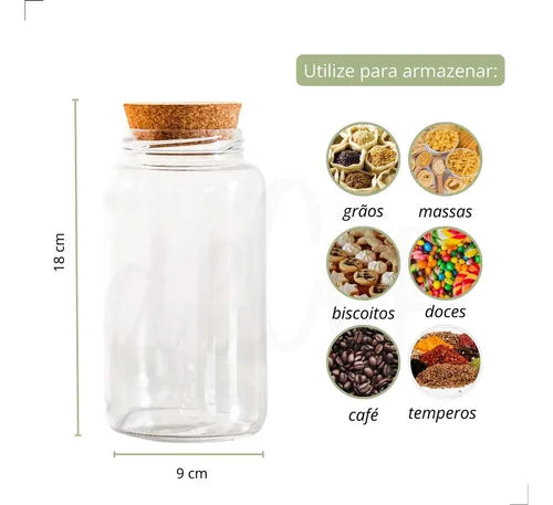 Kit 3 Potes De Vidro 810ml - Tampa De Rolha Cantinho Do Café Cor Café Açúcar Biscoito