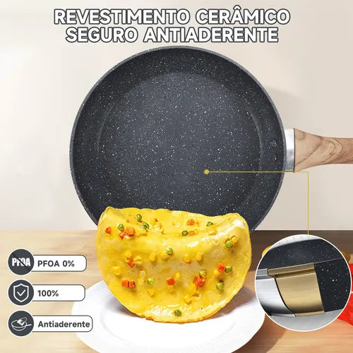 3 Jogo Frigideiras Antiaderente Sem Oleo Com Tampa De Vidro