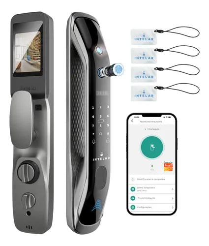 Fechadura Digital Eletronica Olho de Gato Biometrica Wi-fi Super Luxo Intelar X2 Cot Preto