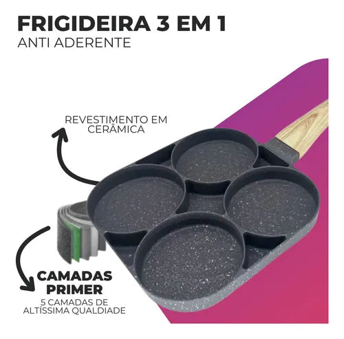 Frigideira Com Divisórias Antiaderente 4 Partes Ovo Hambúrguer Para de Fogão Indução Gás Tippi