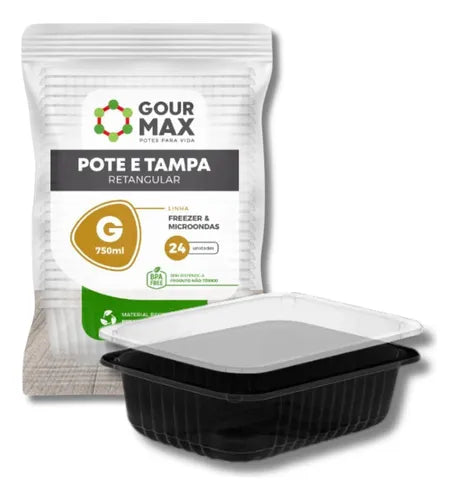 Pote Preto 24un 750ml Descartável Marmita C/ Tampa Hermética