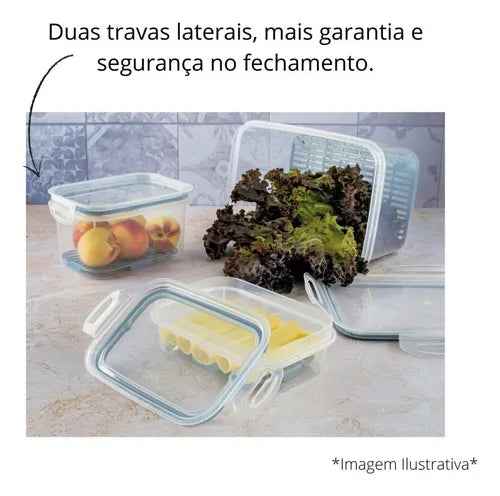 Pote Hermético Retangular Com Escorredor 1,2 Litros Plasutil
