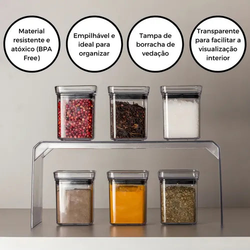 Jogo 6 Mini Potes Paramount Mini Lumini 180ml Organizadores De Temperos Cor Transparente