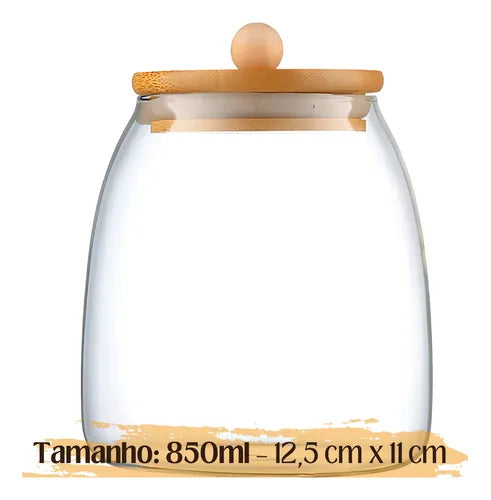Pote Hermético Porta Capsula Açúcar Café Bolacha Tampa Bambu Cor Cristal
