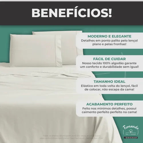 Jogo Lençol Casal 4 Peças 100% Algodão 400 Fios Toque Suave