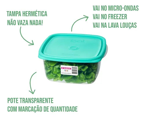 Kit 3 Potes Plásticos Hermético 1,9l Com Tampa Marmita