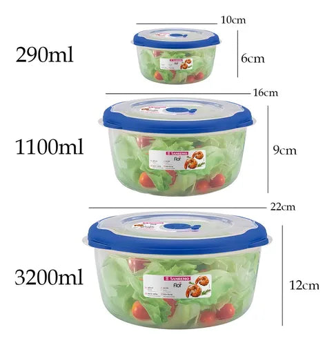 Conjunto De Potes Plásticos Redondos Herméticos Flor Azul 3p