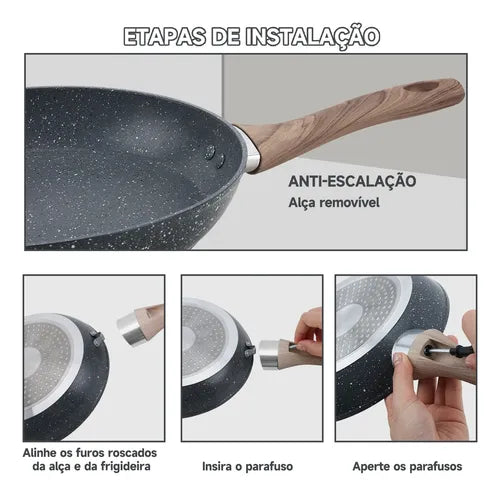 3 Jogo Frigideiras Antiaderente Sem Oleo Com Tampa De Vidro