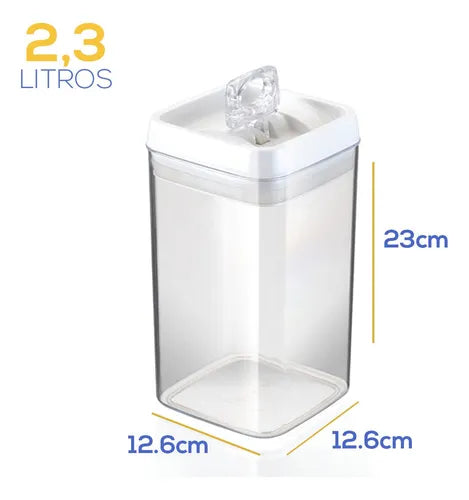 Kit 6 Potes Herméticos Acrílico Mantimentos Tampa Trava 2,3l Injeplastec