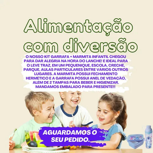 Kit Infantil Marmita Hermética Trava Mais Lanche Escolar Bom