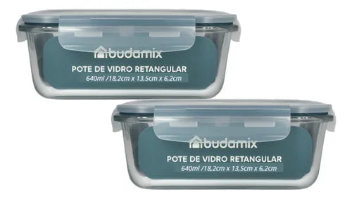 Kit 2 Potes Vidro 640ml Tampa Hermético Travas Vedação