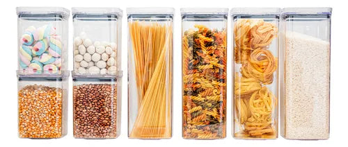 Kit 8 Potes Herméticos Mantimentos Quadrado Cozinha Tampa Vedação Hermética Amobox