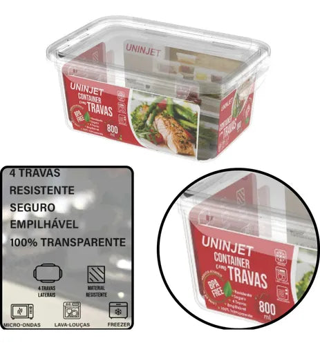 Kit 3 Potes Retangulares 800ml Freezer Microondas Marmita