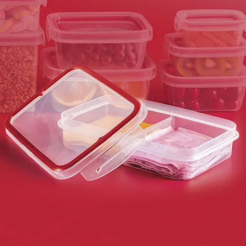 Pote Porta Frios 2 Divisórias Plasútil Empilhável Hermético Tampa Com Trava Trio e Vedação Presunto Queijo Mussarela Mortadela Vasilha Potinho Cozinha