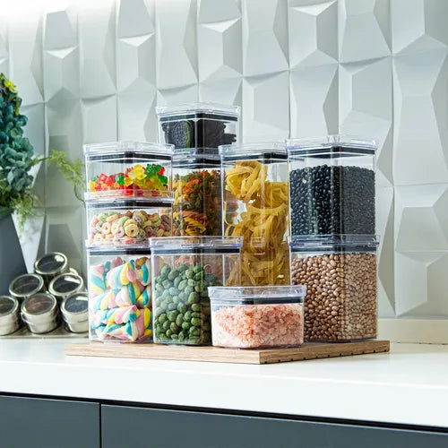 Kit 2 Potes Herméticos Em Acrílico Cristal Empilhável, Organizador Para Mantimentos Pote Resistente