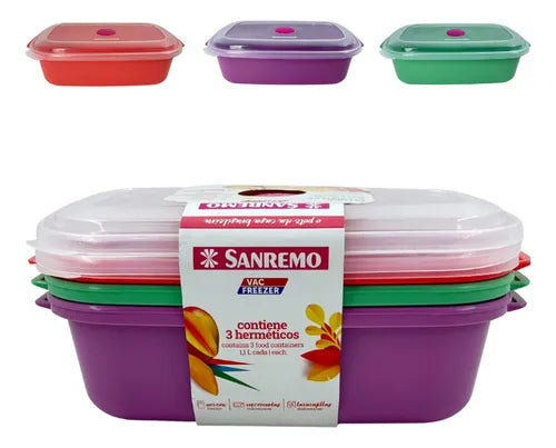 Potes Plástico Freezer Alimentos 1.1 L Sanremo Kit C/3 Pçs