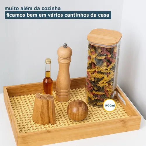 Pote De Mantimentos Quadrado 1900ml Tampa Bambu - Oikos Cor Marrom
